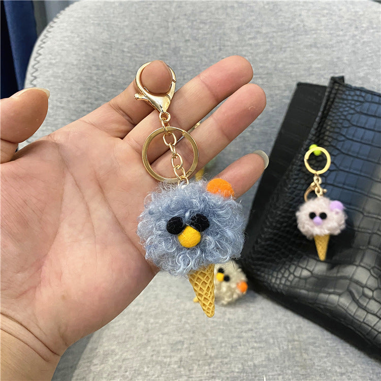 Cute Cartoon Plush Key Chain Ugly Cute Bag Pendant Ice Cream Cone Car Key Chain Mobile Phone Accessories Gift