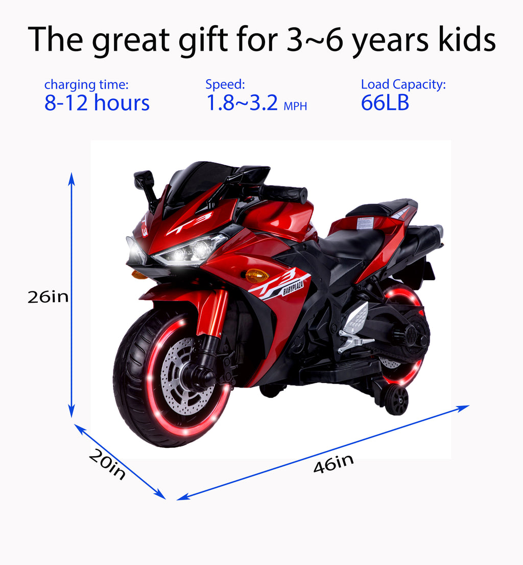 motorcycle 12V for kids 3-4-5-6 years motorcycle ride on toy with Training Wheels