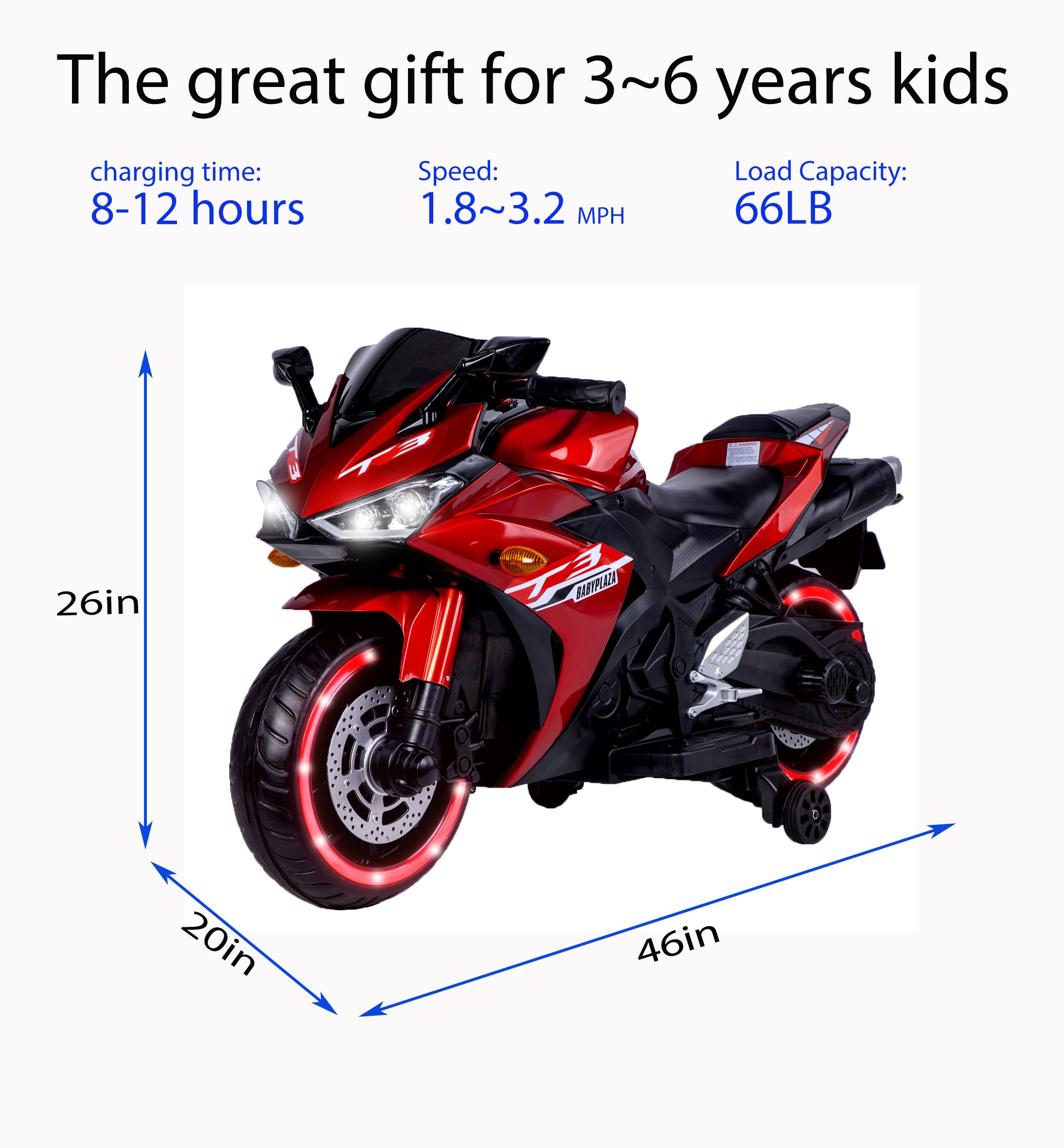 motorcycle 12V for kids 3-4-5-6 years motorcycle ride on toy with Training Wheels