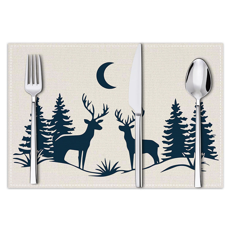 Christmas placemat reindeer print decoration insulation mat kitchen dining table coaster