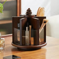 Walnut Storage Box Retro Elegant Rotating Cosmetic Skincare Vanity Desktop Organizer Shelf